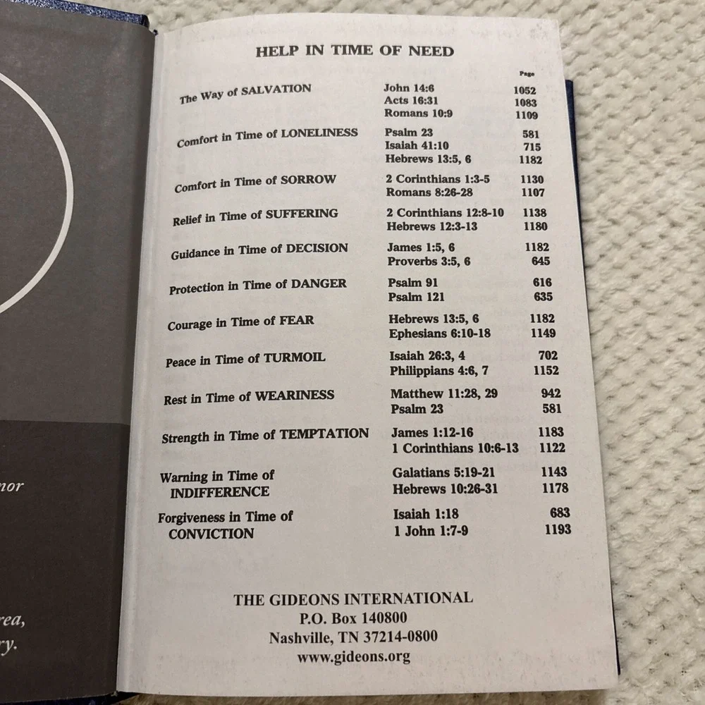 Holy Bible Placed by the Gideons In Memory Edition Prayer‎ Hardcover Blue